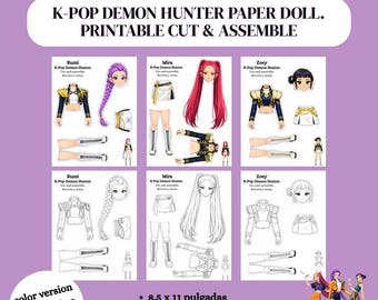 K-Pop Demon Hunters Inspired Paper Doll Set – Printable Cut and Assemble Dolls – DIY Digital Download