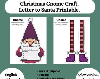Christmas Gnome Craft | Letter to Santa Printable | Cut and Assemble Activity | Kids Christmas Craft | Digital Download