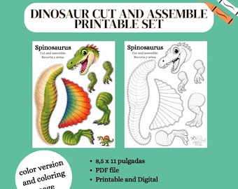 Spinosaurus Paper Doll for Kids | Dinosaur Printable | Cut and Assemble