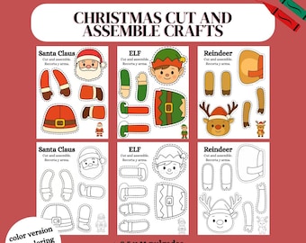 Christmas cut and assemble crafts - Santa, elf, reindeer printable | Kids activity | Christmas crafts to cut out and assemble
