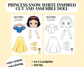 Princess Snow White Inspired Cut and Assemble Doll | Printable Digital File | Paper Craft for Kids