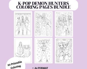 K-Pop Demon Hunters Coloring Pages Bundle | 50 Printable Coloring Sheets | Huntrix & Saja Boys Fan Art