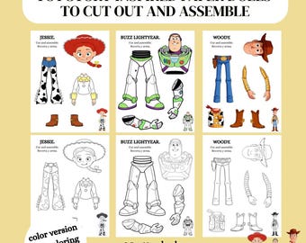 Toy Story Paper Inspired Paper Dolls Printable | Jessie Woody Buzz Lightyear Cut and Assemble | Kids Craft Activity PDF