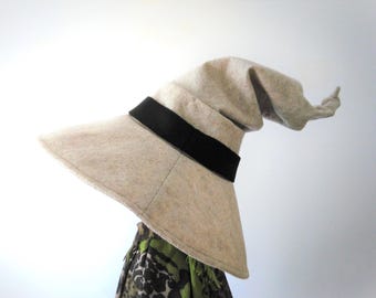 Beige Witch Hat: Wide Brim Felt Wizard Costume