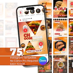 Restaurant Canva Templates | Instagram Content System | Editable Social Media Kit