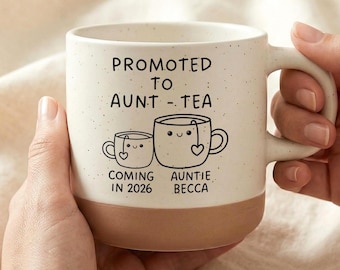 Tazza "Promossa a zia-tè", Tazza personalizzata per annunciare la nascita del bambino alla zia, Regalo divertente per annunciare la nascita del bambino alla zia, Annuncio di gravidanza a distanza
