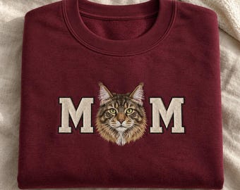 Personalized Embroidered Cat Mom Sweatshirt From Photo Pet Portrait Pullover Birthday Keepsake Gift