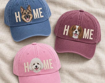 Personalized Dog Portrait Home Embroidered Baseball Cap Pet Mom Dad Owner Gift Hat