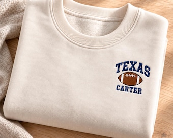 Personalized Football State Name Crewneck Sweatshirt Game Day Apparel Player Parent Fan Gift