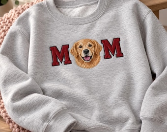 Personalized Dog Mom Embroidered Sweatshirt Custom Pet Portrait From Photo Christmas Gift For Her