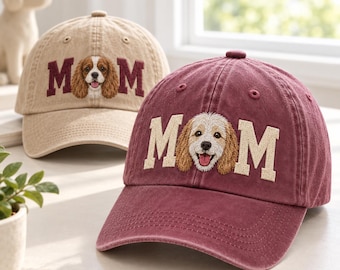 Personalized Dog Mom Embroidered Hat Custom Pet Portrait Baseball Cap Owner Keepsake Gift