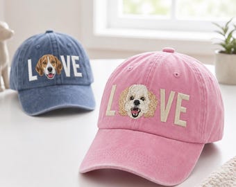 Personalized Embroidered Pet Portrait Baseball Cap Custom Hat Dog Memorial Gift For Mom