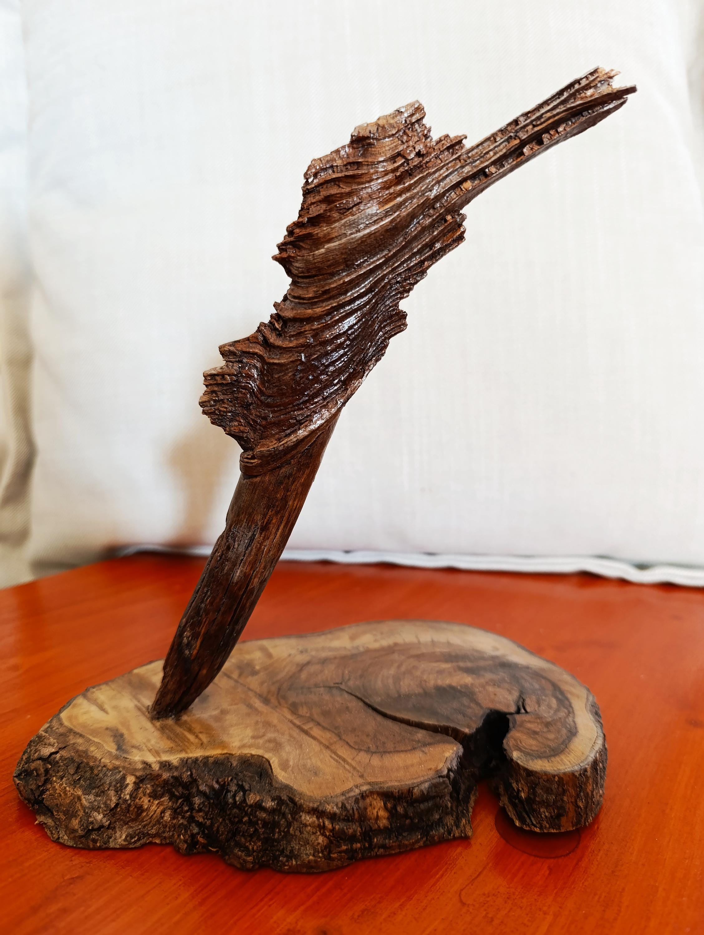 Sculpture En Bois Flotté Solea Sur Socle - 80cm - Statue Naturelle Unique Pour Décoration Intérieure