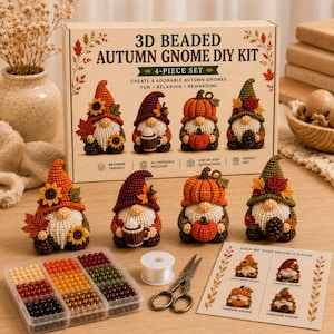 3D Perlen Wichtel DIY Kit, 4-teiliges Bastelset, anfängerfreundliches Perlenprojekt, Mini handgefertigtes Dekorgeschenk
