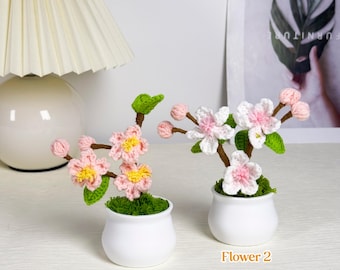 Crochet Cherry Blossom Potted Plant, Handmade Floral Arrangement