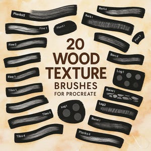 20 Wood Texture Procreate Brushes, Planks, Bark, Fine Grain, Tile and Log Brush Set, Realistic Wood Texture Stamps, iPad Digital Art