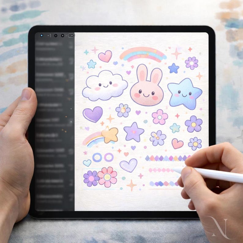 36 Kawaii Cute Procreate Brushes, Cute Decorative Stamps & Lines for Digital Illustration, Journaling, Stickers & Creative Art on iPad