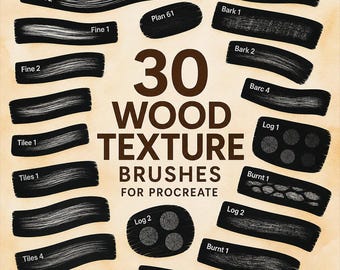 30 Wood Texture Procreate Brushes, Planks, Bark, Fine Grain, Tile and Log Brush Set, Realistic Wood Texture Stamps, iPad Digital Art