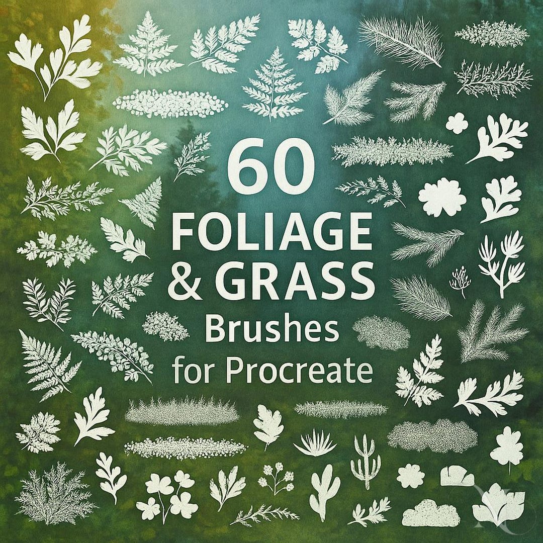 60 Foliage Grass Procreate Brushes Stamps, Realistic Leaves, Trees ...