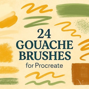 24 Gouache Brushes for Procreate, Realistic Textured Strokes, Creamy, Dry & Stipple Effects, Perfect for Digital Painting and Illustration