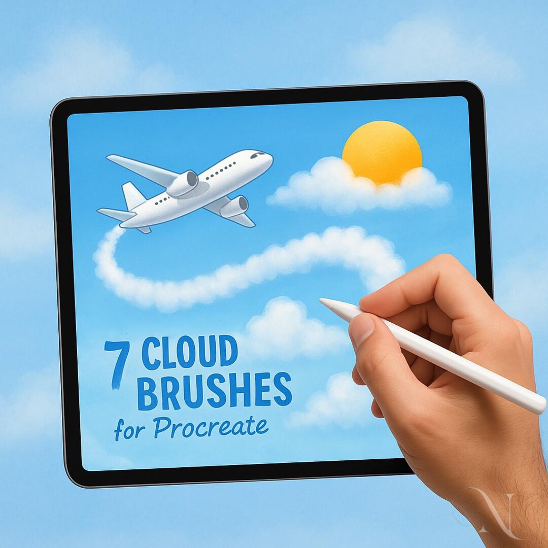 7 Clouds Procreate Brushes Stamps, Realistic Cloud and Sky Lettering ...