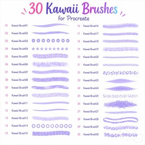 30 Kawaii Cute Procreate Brushes, Cute Decorative Stamps Lines for Digital Illustration, Journaling, Stickers & Creative Art on iPad, Manga image 4