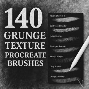 140 Grunge Texture Procreate Brushes, Distressed Ink, Paint & Noise Shaders, Dirty Overlays, Rough Scratchy Texture Brush Set, iPad stamps