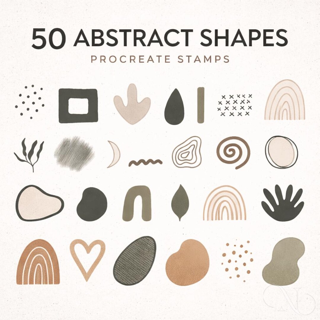 50 Abstract Shapes Procreate Stamps, Modern Organic Boho Shape Brushes ...
