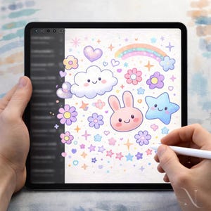36 Kawaii Cute Procreate Brushes, Cute Decorative Stamps & Lines for Digital Illustration, Journaling, Stickers & Creative Art on iPad