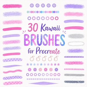 30 Kawaii Cute Procreate Brushes, Cute Decorative Stamps Lines for Digital Illustration, Journaling, Stickers & Creative Art on iPad, Manga
