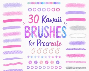 30 Kawaii Cute Procreate Brushes, Cute Decorative Stamps Lines for Digital Illustration, Journaling, Stickers & Creative Art on iPad, Manga