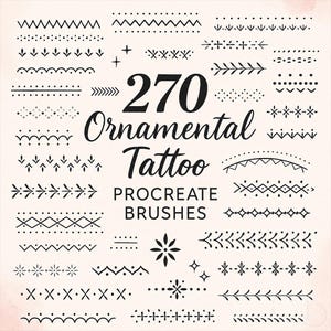 270 decoratieve tattoo-penselen voor Procreate, gedetailleerde lijntekening- en tattoo-ontwerpstempels voor iPad, stippel-, schaduw-, lijn- en textuurpenselenset