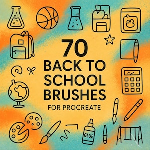 70 Back to School Procreate Brushes, School Supplies Stamps for Students, Teachers, Education, Icons, Creative Learning Art, Digital iPad