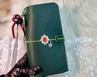 Diario de viaje personalizado de cuero tríptico: Diario de viaje recargable - Ringstone y encaje - Estampado en papel metálico