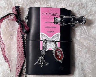 Personalized A6 Trifold Leather Journal: Refillable Travelers Notebook, Black Journal, Foil Stamping/Laser Engraving, Gift for her