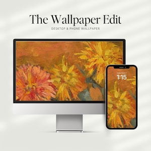 Vintage Floral Painting Wallpaper: Warm Yellow & Orange (Digital Download)