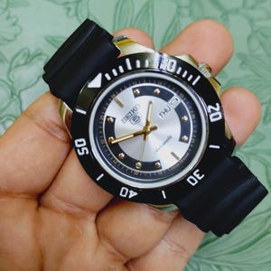 Vintage Seiko 5 automatisch duikhorloge, zilveren retro wijzerplaat, roestvrij staal (40 mm) onderhouden