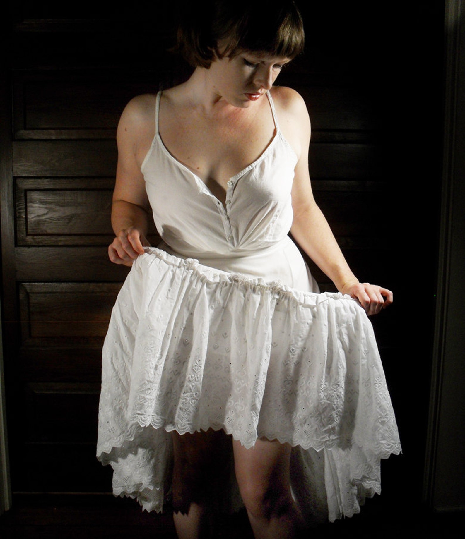 White Cotton Long Petticoat Slip with Eyelet Lace Maxi Slip Etsy
