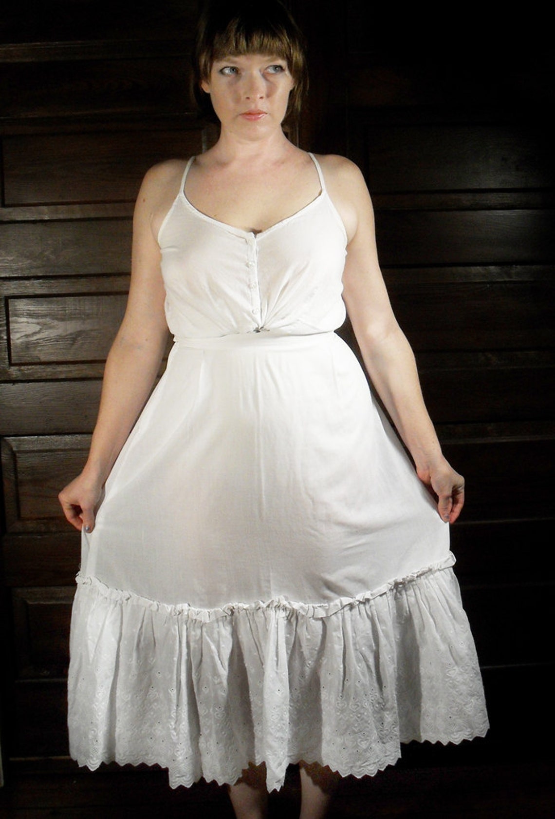 White Cotton Long Petticoat Slip with Eyelet Lace Maxi Slip Etsy