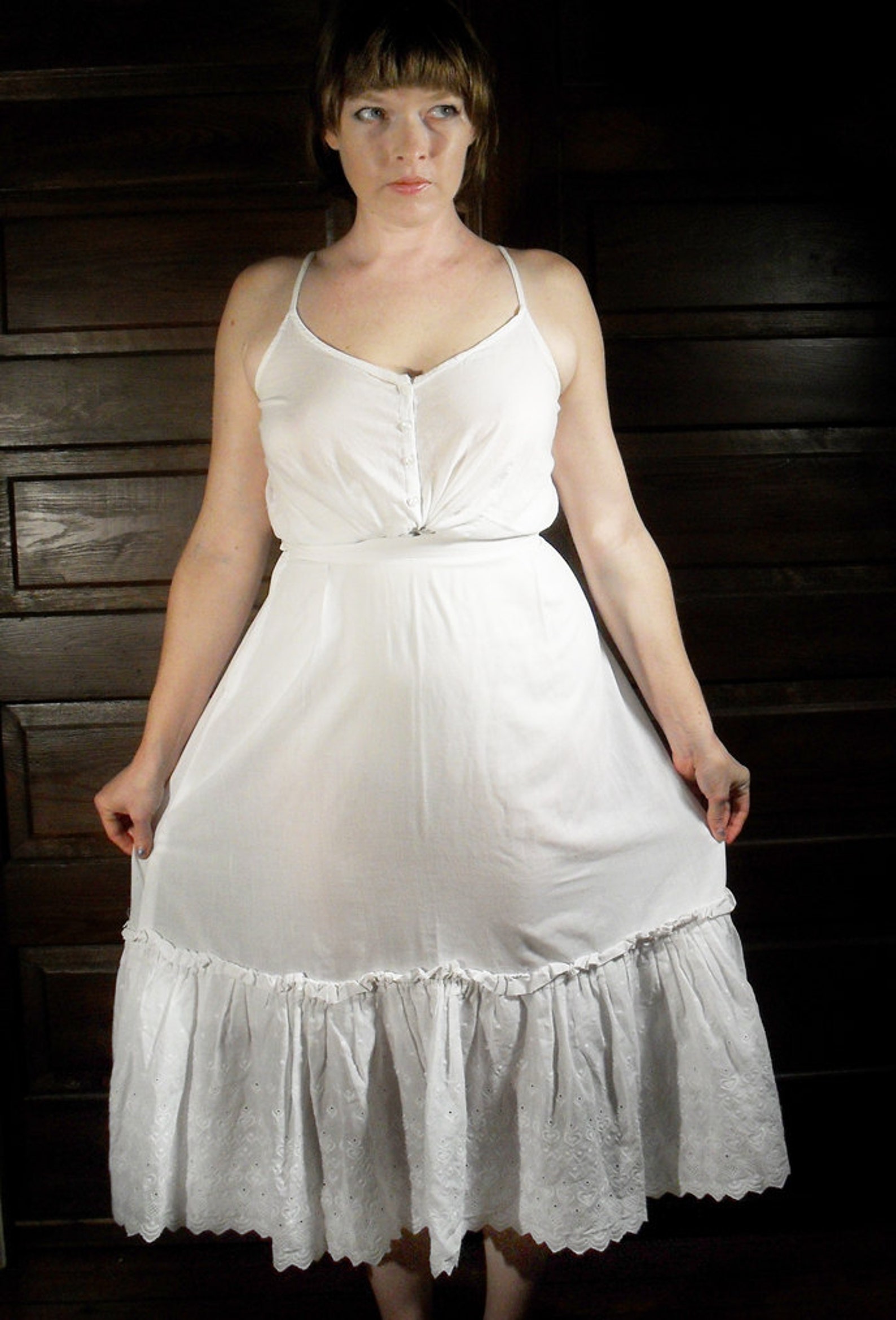 White Cotton Long Petticoat Slip with Eyelet Lace Maxi Slip Etsy