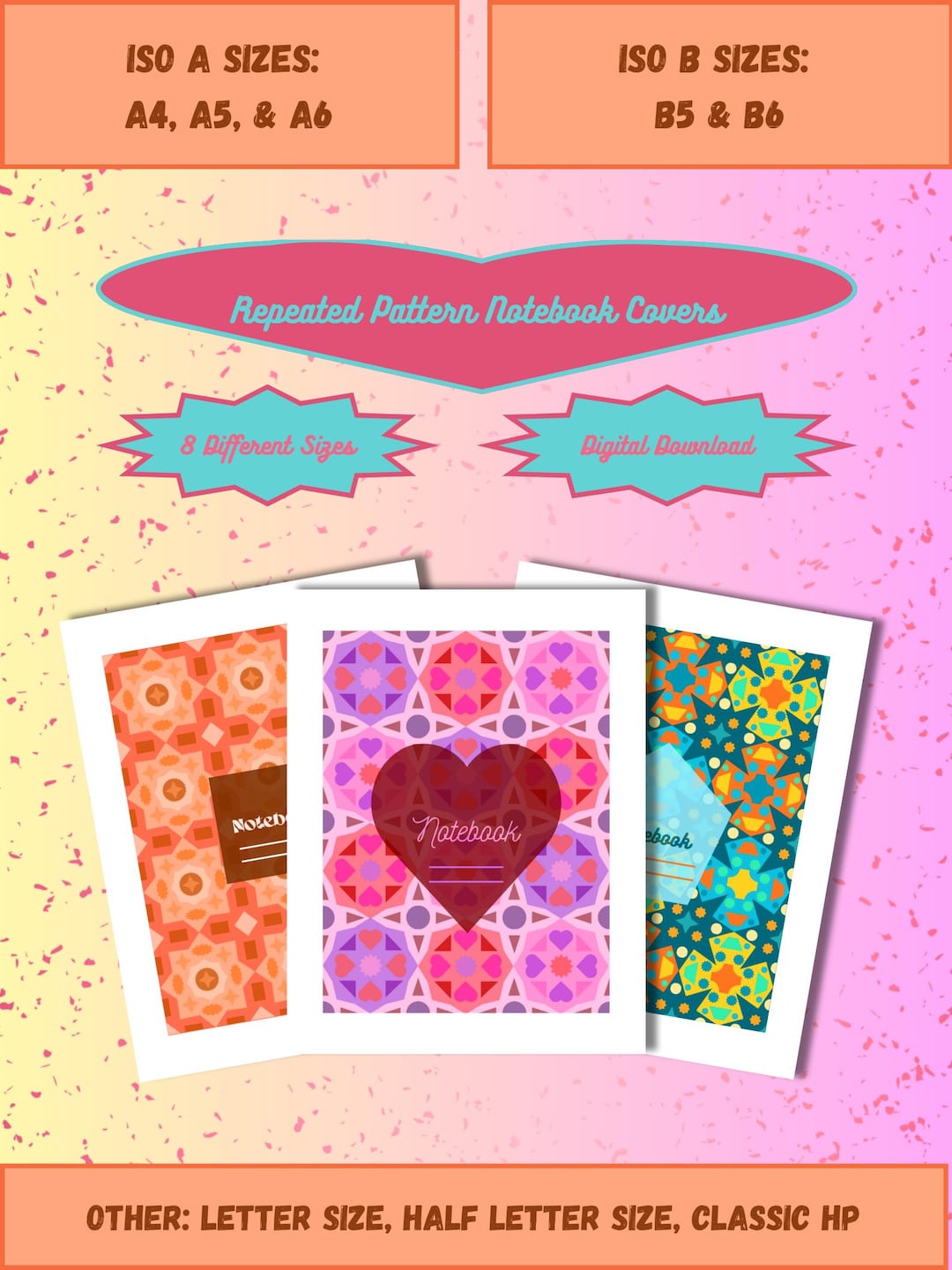Repeated Patterns Notebook Covers: Colorful Printable DIY Stationery ...