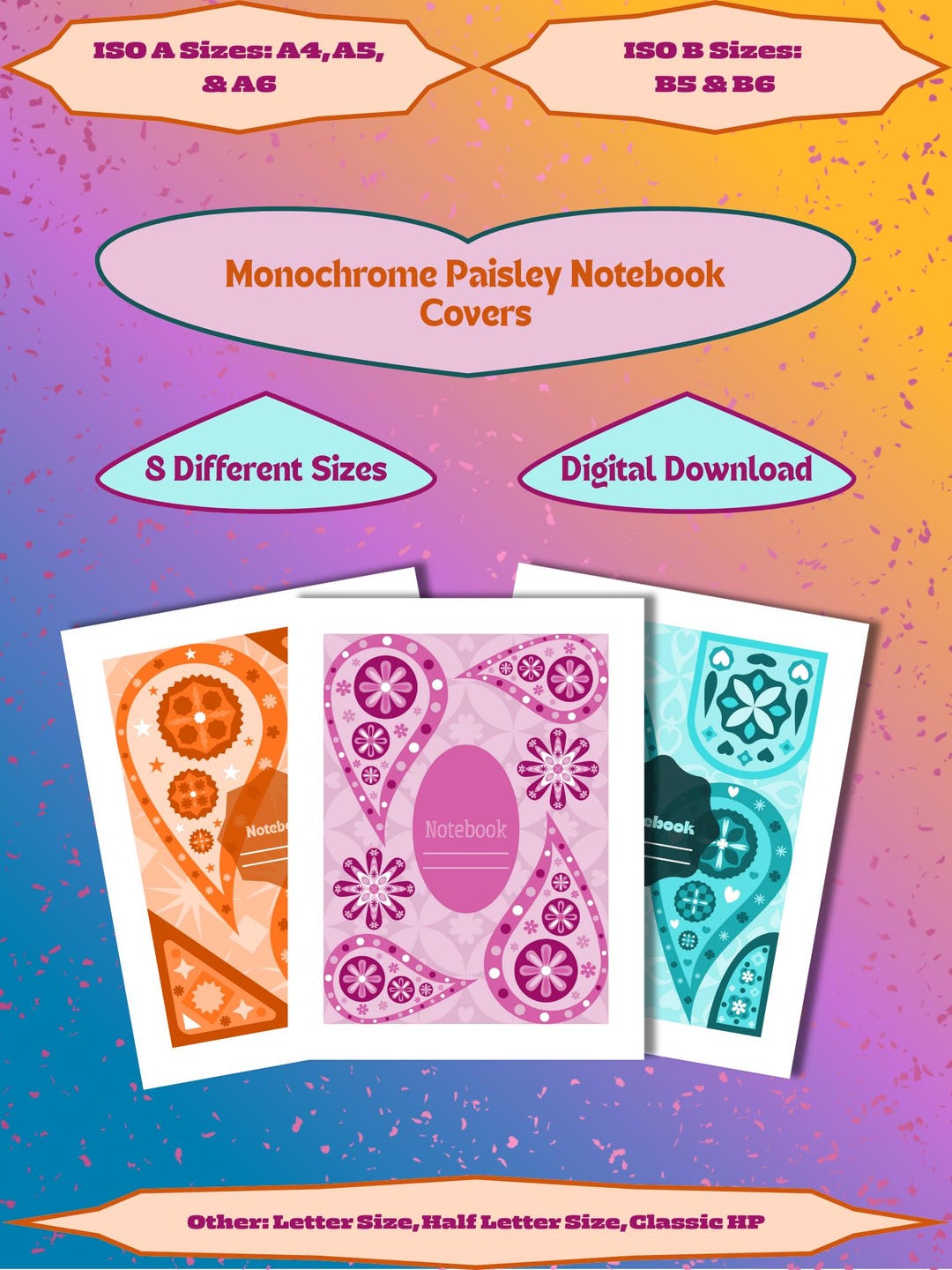 Notebook Frame Pinterest Monochrome Paisley Frames Notebook Covers: Colorful Printable DIY ...