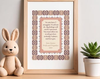 Jane Austen Quote Print, Pride and Prejudice, Mr. Darcy, Home & Office Decor (Digital Download)