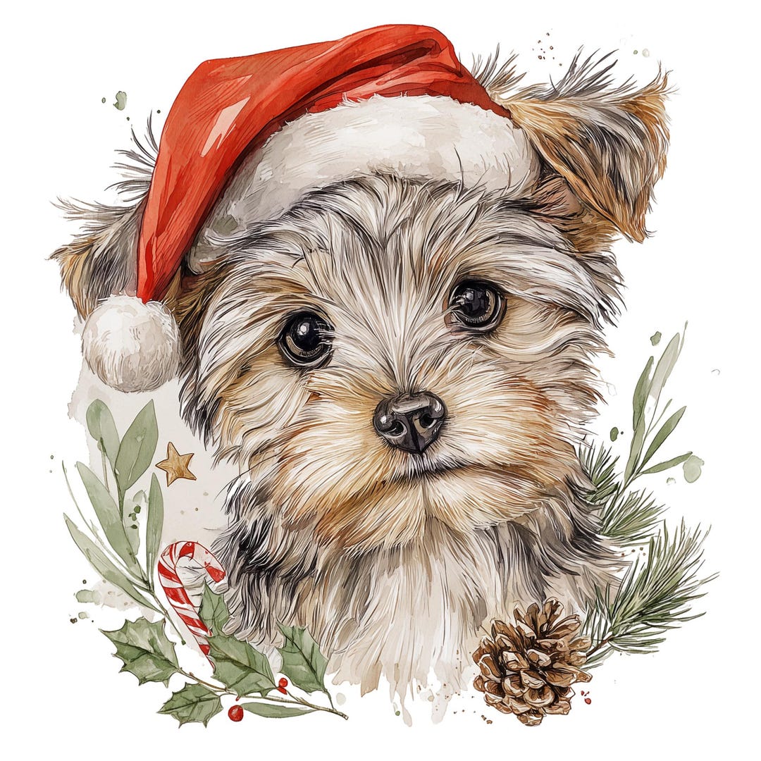 Christmas Dog Clipart PNG | Cute Puppy Watercolor Illustration ...