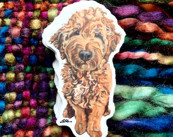 Golden Doodle Sticker, 3” die-cut vinyl dog decal, Goldendoodle decal, waterproof for waterbottles, tablets, and laptops, high-quality