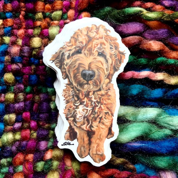 Golden Doodle Sticker, 3” die-cut vinyl dog decal, Goldendoodle decal, waterproof for waterbottles, tablets, and laptops, high-quality