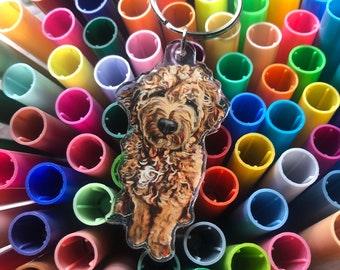 Golden Doodle Key Chain, 2 1/4” die-cut acrylic dog charm, Goldendoodle charm for backpack, fannypack, laptop case, crossbody bag, & purse