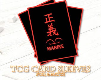 Fundas para cartas Marine (Justice) – Diseño de kanji Justice / Protector para TCG rojo y negro