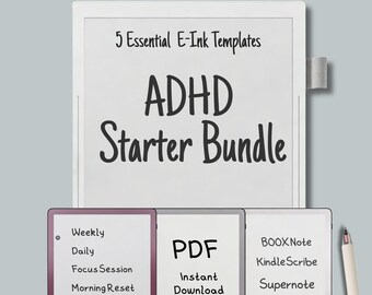 ADHD E-Ink Planner Starter Bundle — Daily & Weekly Templates, Morning/Evening Reset, Focus Session | reMarkable, Supernote, Kindle Scribe
