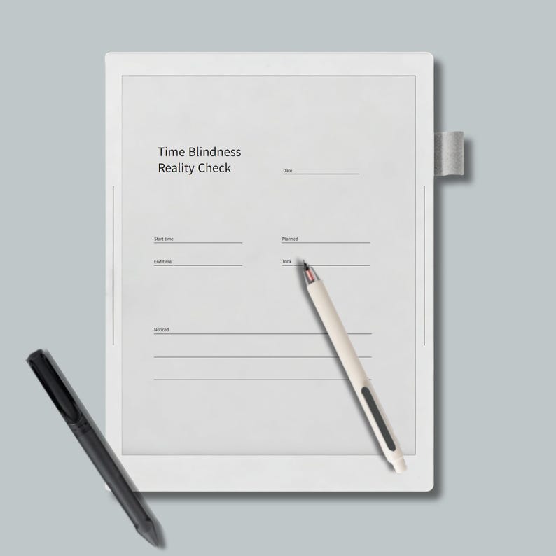 Single-page E-Ink worksheet for tracking one disappearing time block, simple start and end time awareness page for ADHD adults